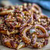 Game Day Baseball Snack Board with Pretzels and Dips, showcasing soft pretzel bites surrounded by beer cheese and honey mustard dips.