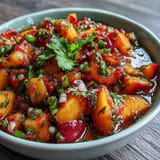 Vibrant Peach Jalapeño Salsa, a zesty topping for summer grilled fish.
