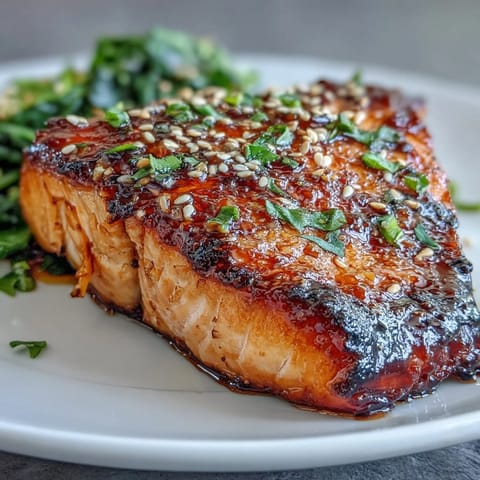 Miso salmon glazed perfection atop vibrant sautéed spinach with ginger.