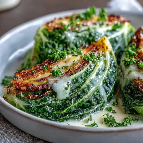Savory Herby Cabbage in Parmesan Broth served in shallow bowls topped with extra Parmesan and crusty bread.