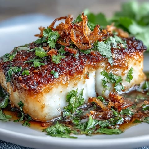Aromatic chilli-lime fish fillets topped with fresh cilantro and crispy shallots for a vibrant Thai-inspired dinner.