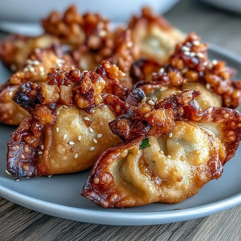 Crispy golden rice paper dumplings filled with savory tofu and vegetable mixture, served with chili crisp and fresh coriander.