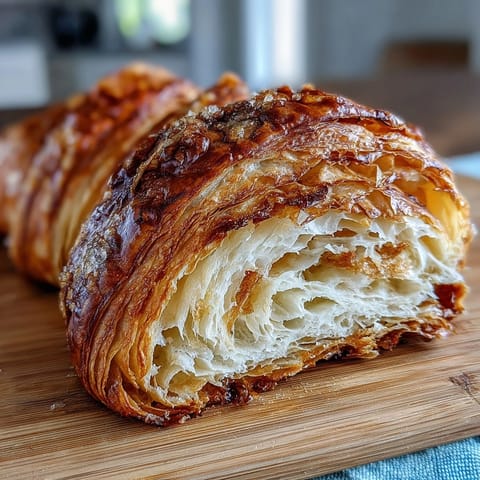 Golden sourdough croissants with a flaky, buttery crust and tangy aroma, freshly baked and ready to serve for breakfast or brunch.