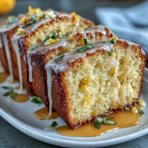 Moist, fragrant Limoncello pound cake infused with lemon zest, served on a rustic wooden board with fresh lemon slices.  