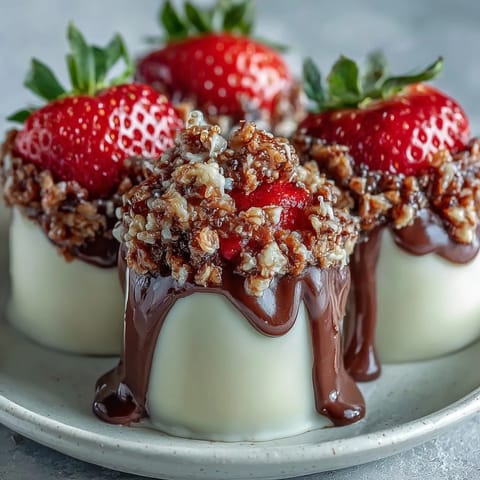 Luxurious Dubai Chocolate Strawberry Cups filled with fresh strawberries and topped with fragrant pistachio crunch and rosewater.  