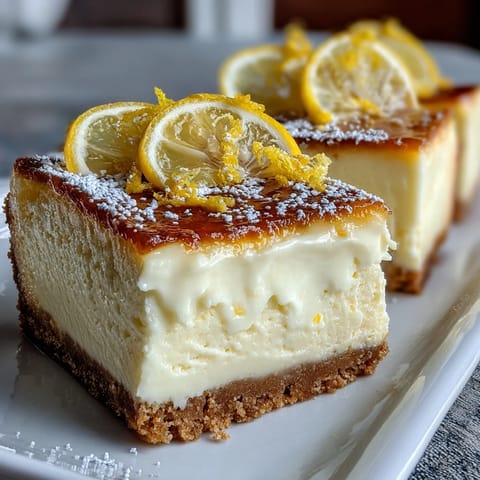 Creamy Limoncello cheesecake bars with tangy lemon cookie crust, drizzled with sweet lemon glaze. Perfect chilled dessert for summer parties.  