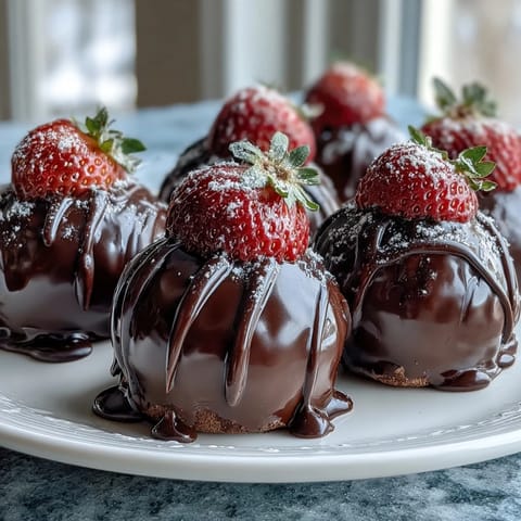 Elegant Dubai-inspired chocolate truffles with rich ganache, strawberry purée, and a shimmering gold-dust finish.  