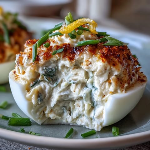 Crab Cake Deviled Eggs with Old Bay, a creamy, zesty, seafood appetizer marvel.