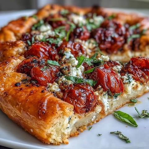 Golden Roasted Cherry Tomato and Feta Galette with flaky crust.
