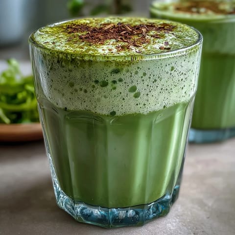 Vibrant matcha oat milk latte, naturally green and creamy for a healthy boost.