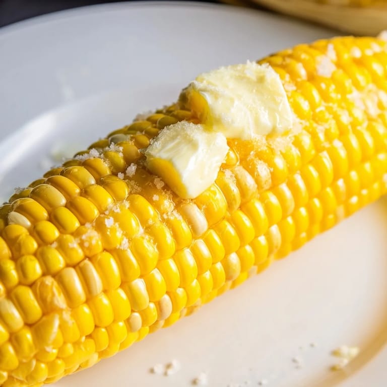 Golden grilled corn on the cob: a simple summer side dish, ready to eat alongside burgers.