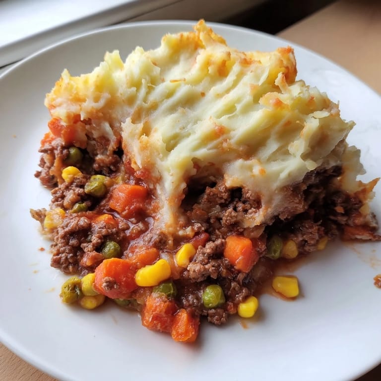 Warm Shepherd's Pie, a classic American dish with rich, flavorful meat and mashed potato goodness.