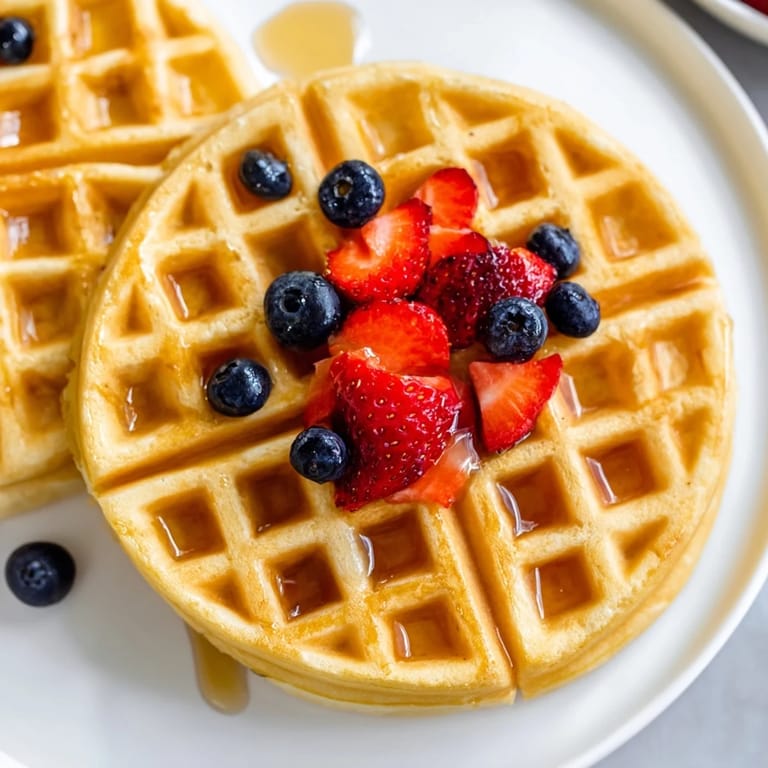 Stack of homemade waffles, steaming and inviting, perfect for a cozy morning meal.