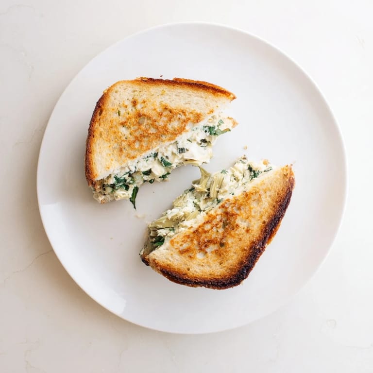 Melted cheese and spinach artichoke mixture steaming on a cutting board.