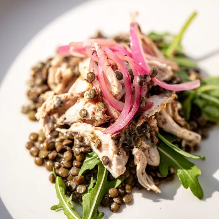 For a light dinner, the protein-packed Lentil & Chicken Spring Salad is tossed with a honey-Dijon vinaigrette and fresh vegetables.