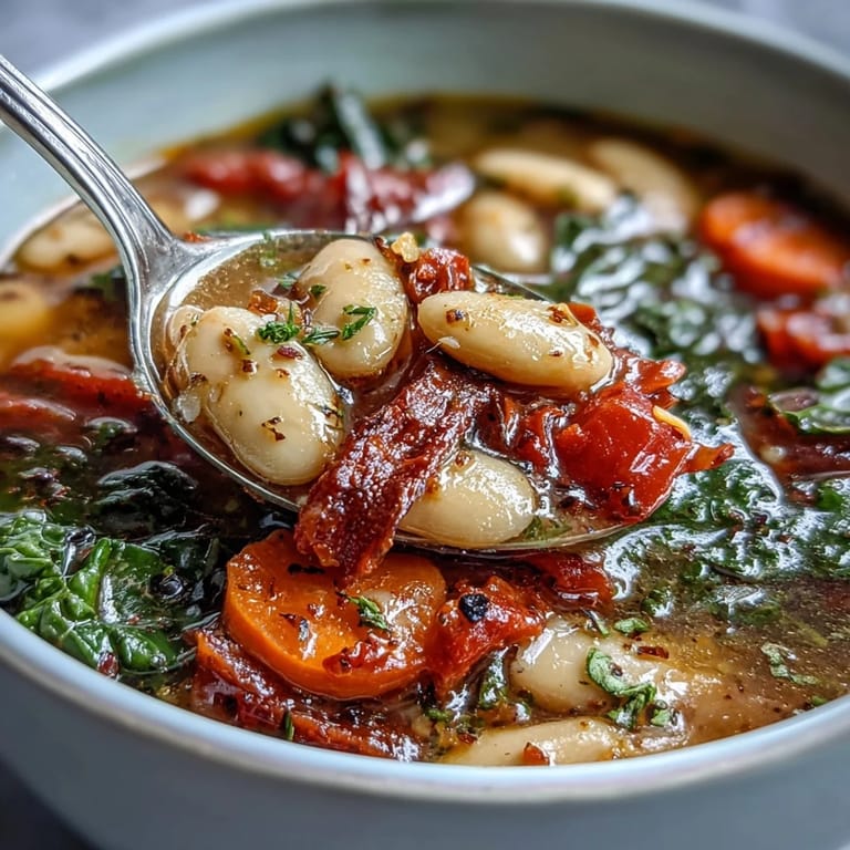 A hearty, rustic pot of Mediterranean White Bean Stew simmers with smoky cumin and paprika, ready to be ladled into warm bowls.