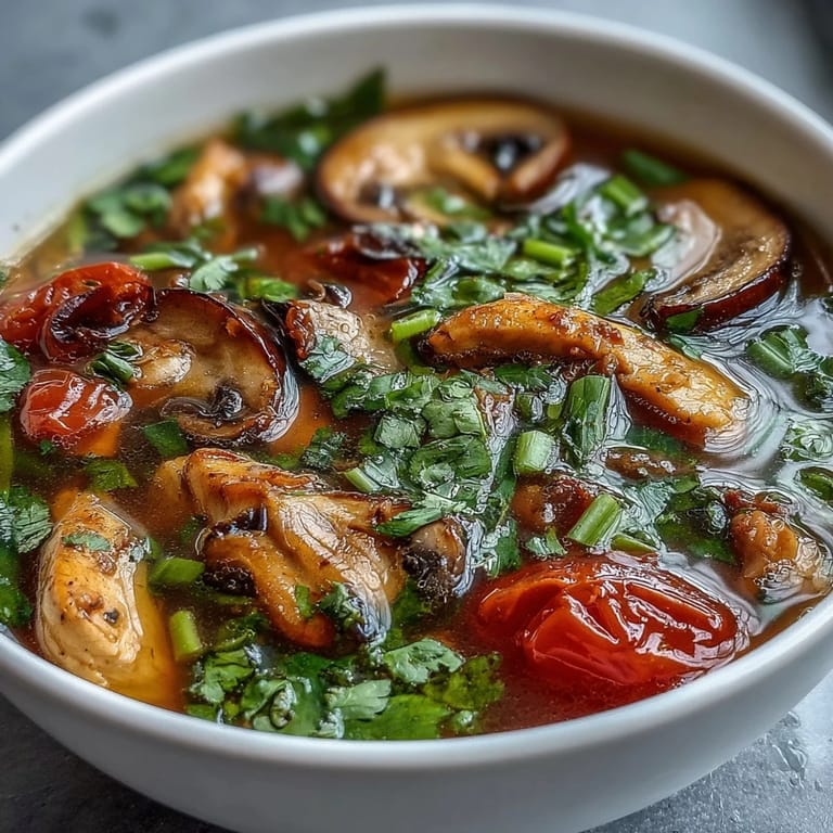 A vibrant Thai-inspired Tom Yum Chicken bowl, garnished with fresh herbs and extra lime for squeezing.