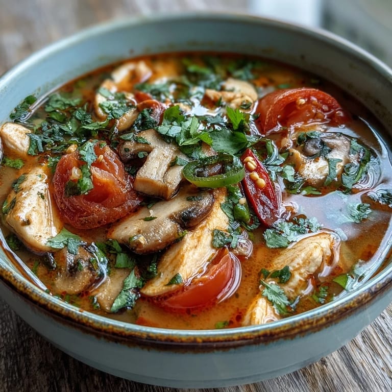 Hot and sour Thai Tom Yum Gai served with lime wedges, perfect for a cozy meal.
