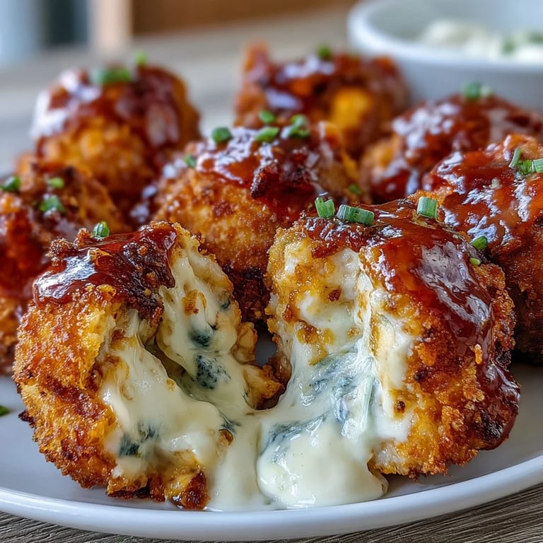 Golden-brown Buffalo Chicken Bacon Mozzarella Bombs on a rustic platter, served with creamy dip.
