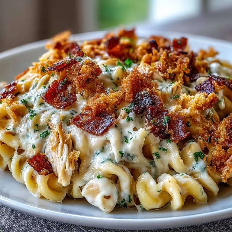 Serving suggestion for Creamy Jalapeño Popper Chicken Pasta paired with a crisp salad and a lager beer.