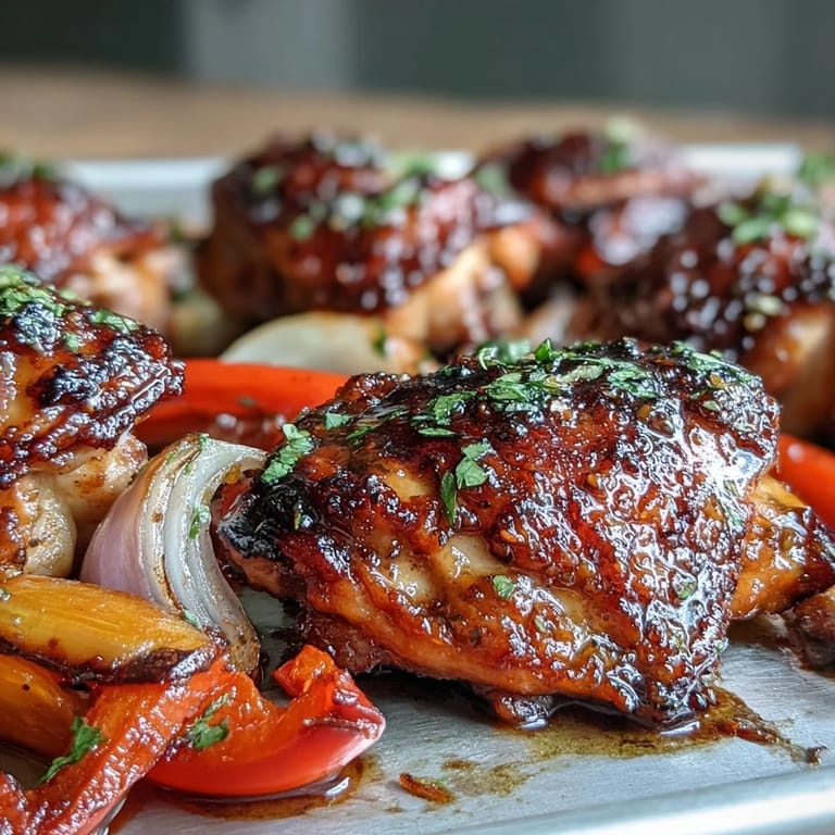 Golden-brown naan and saucy Sheet Pan Honey Garlic Chicken on a baking sheet with lemon wedges.