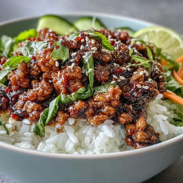 A close view shows golden sesame turkey nestled in fluffy rice.