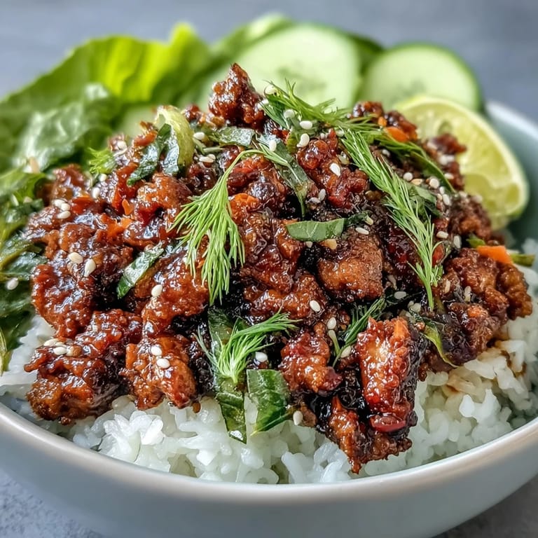 Sesame Turkey Lettuce Wrap Bowls garnished with fresh cilantro and sesame seeds.