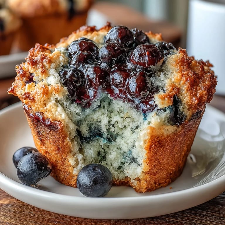 Golden-brown vegan muffins packed with plump blueberries and zesty lemon, each bite infused with plant-based protein for a nutritious treat.