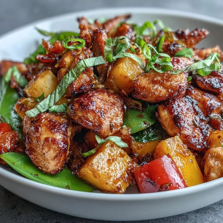 Aromatic Mango Turmeric Chicken Stir-Fry with Snap Peas and Peppers: juicy chicken, ripe mango cubes, and bell peppers in a fragrant, healthy meal.