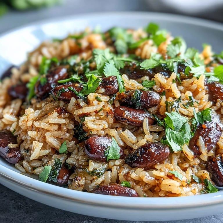 Flavorful Spanish rice and beans recipe, featuring aromatic onions, salsa, and kidney beans, served warm as a satisfying main or side.