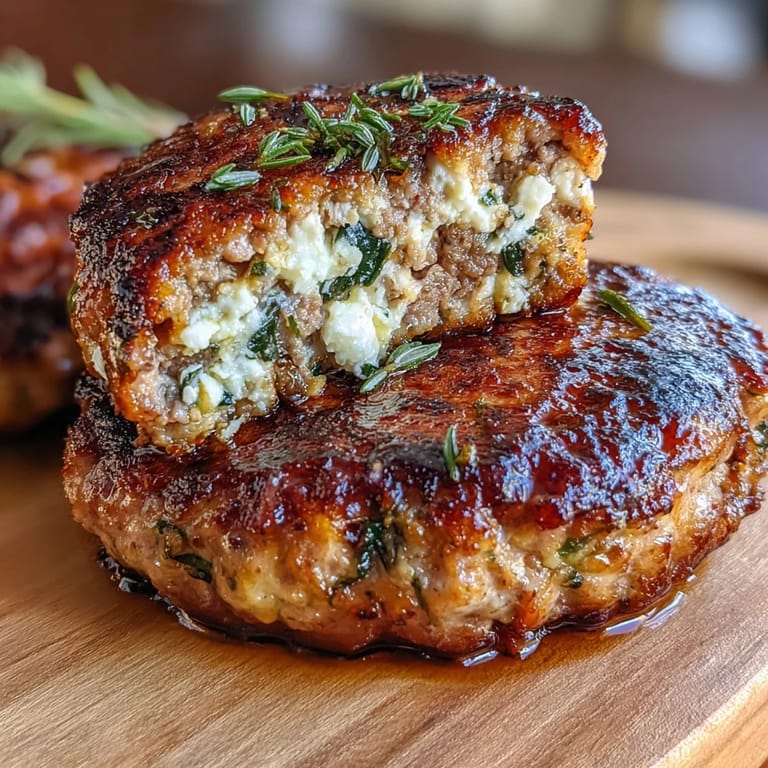Herb-seasoned Greek turkey patties bursting with spinach and feta, perfect for a quick Mediterranean-inspired meal.