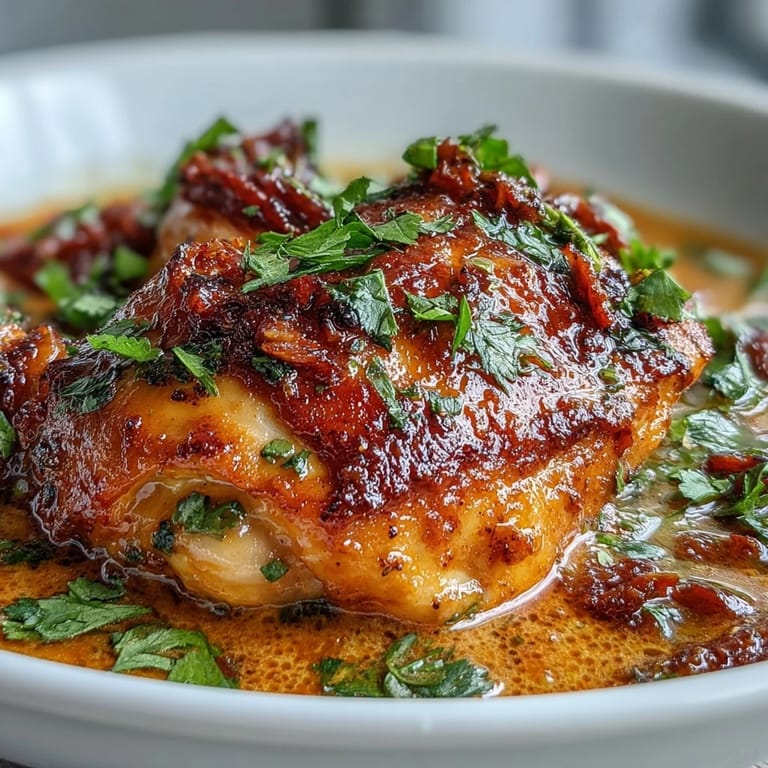 Aromatic Indian-inspired chicken curry baked to perfection, featuring juicy thighs in a bold, tangy sauce with ginger, turmeric, and chili heat. Served alongside fluffy basmati rice.