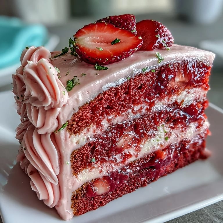 Layered pink strawberry lemonade cake topped with creamy frosting and edible flowers, ideal for friendship gatherings.  