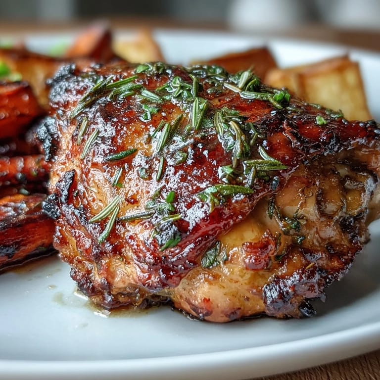 Juicy herb-roasted chicken with crispy skin, served over a colorful medley of tender carrots, parsnips, and potatoes.  
