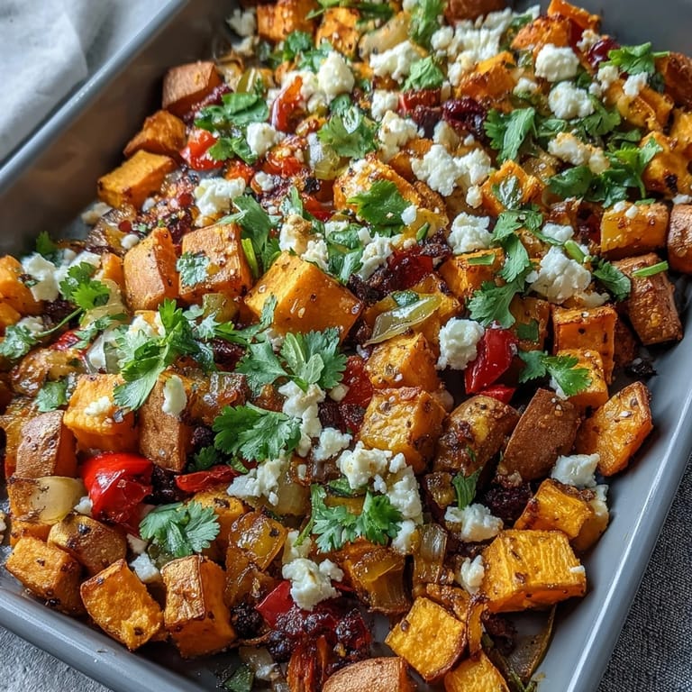 Hearty sweet potato and orange sheet pan breakfast hash baked with bell peppers, onions, and optional eggs for a satisfying start.