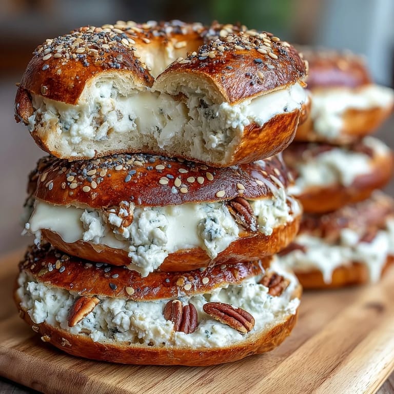 Four freshly baked cottage cheese protein bagels with everything bagel seasoning, golden crust and fluffy interior.  