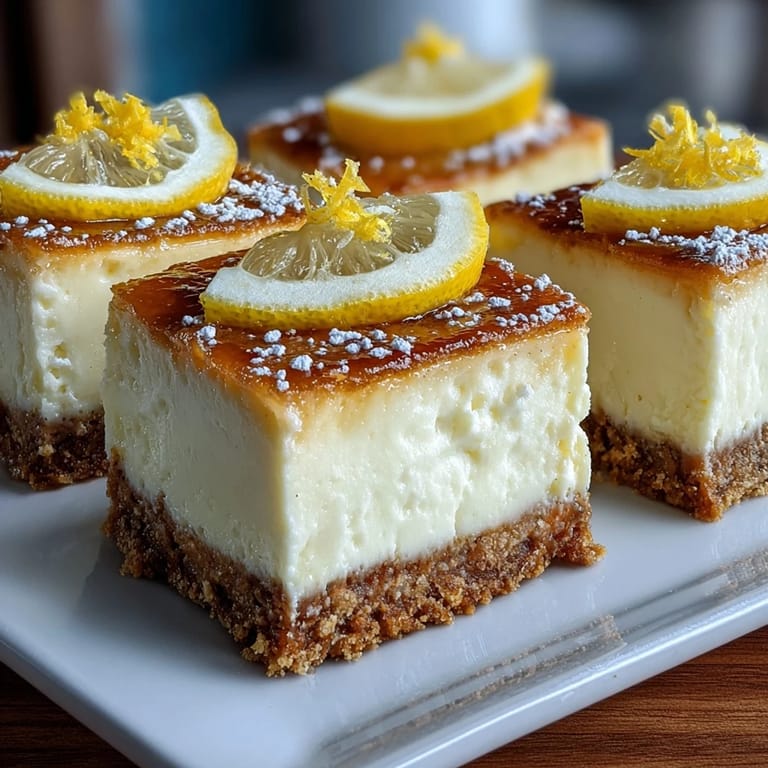 Vibrant Limoncello cheesecake bars showcase bright lemon cookie base topped with smooth, citrus-infused cream cheese filling. Refreshing treat.  