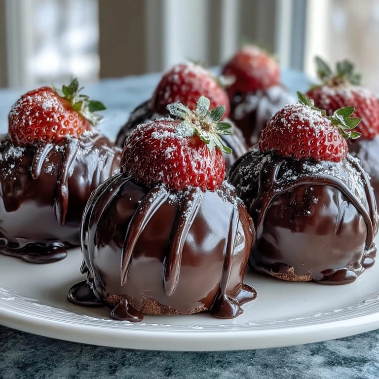 Elegant Dubai-inspired chocolate truffles with rich ganache, strawberry purée, and a shimmering gold-dust finish.  