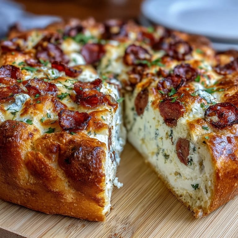 Traditional Italian Easter pie, flaky pastry filled with ricotta, salami, and herbs.  