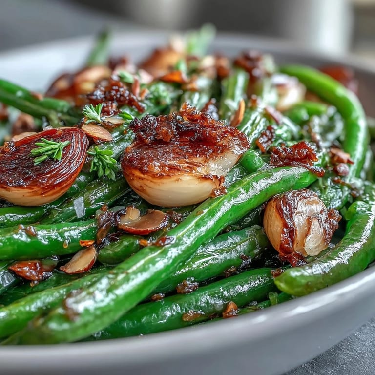 Tender green beans roasted to perfection with golden garlic slices and a bright hint of lemon.  