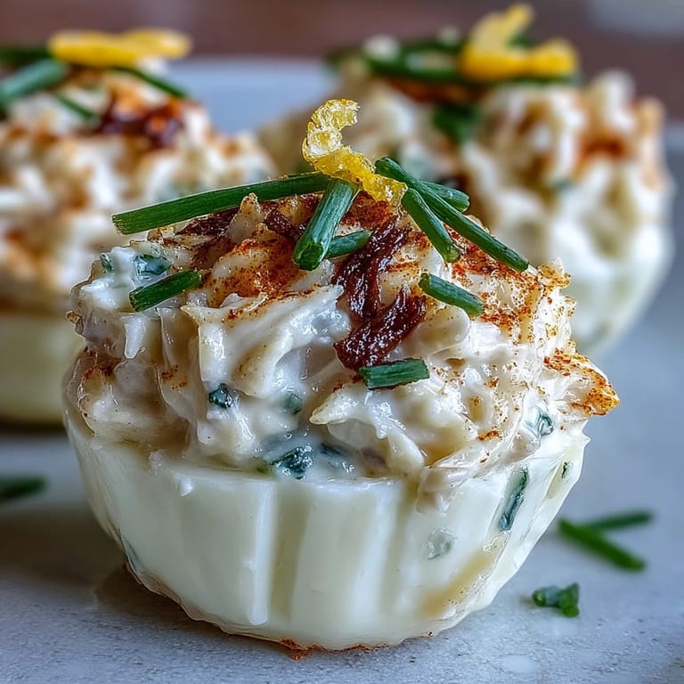 Savor these Crab Cake Deviled Eggs with Old Bay, topped and irresistible.