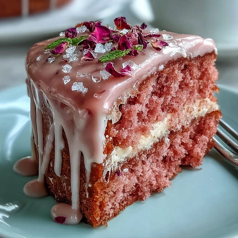 Decadent Bridal Shower Rosé Velvet Cake, ready to be sliced.