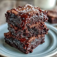 Triple Chocolate Sourdough Brownies with a crackly top and gooey center, loaded with three kinds of melted chocolate and chewy sourdough tang.