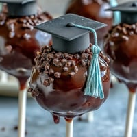 Festive graduation cake pops in school colors, decorated with sprinkles and edible glitter for a celebratory dessert.