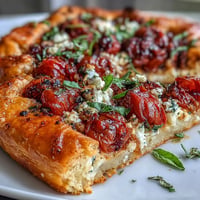 Golden Roasted Cherry Tomato and Feta Galette with flaky crust.