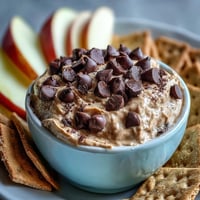 Creamy fiber-packed chickpea cookie dough dip with melty chocolate chips.